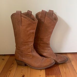 Brown leather cowboy boots